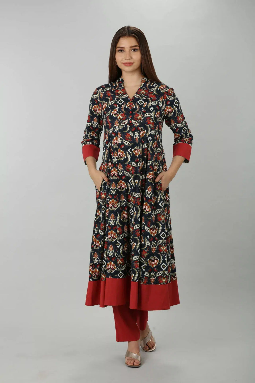Dark Blue Mandarian Neck Kurti