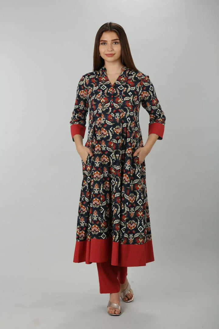 Dark Blue Mandarian Neck Kurti