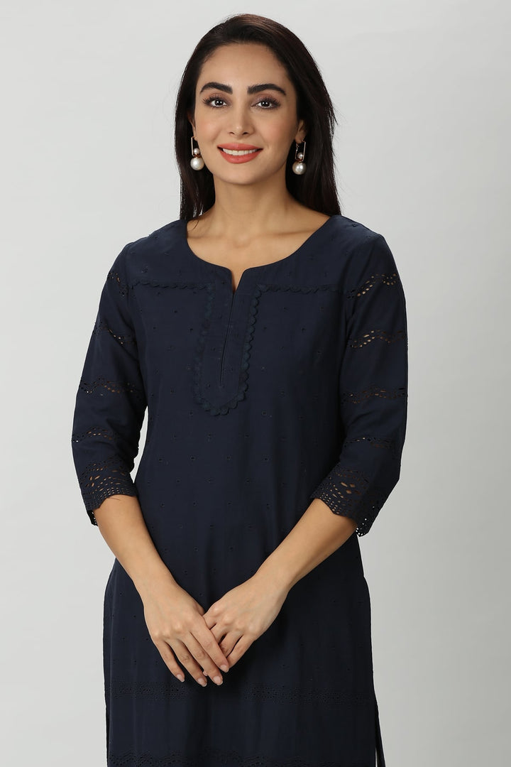 Blue Schiffli Kurti