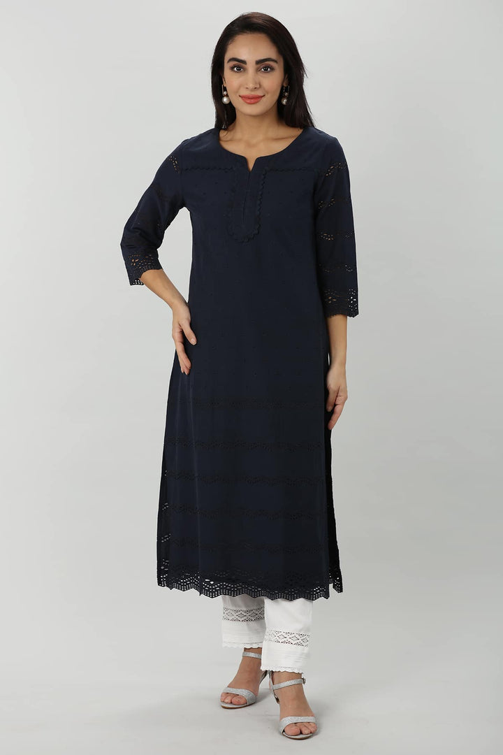 Blue Schiffli Kurti