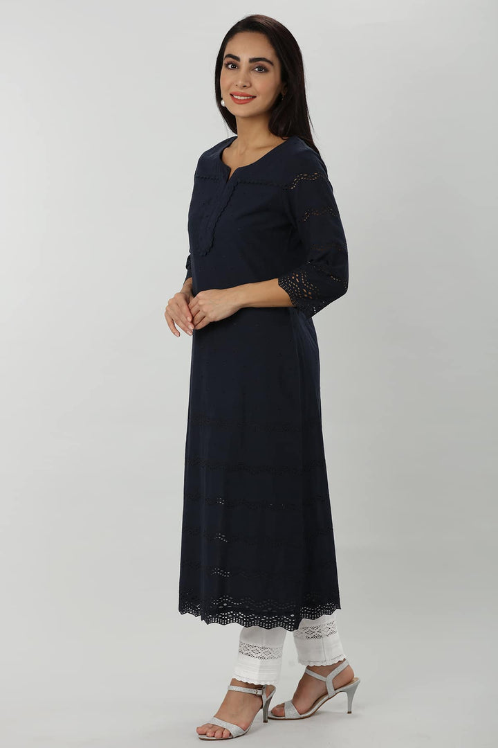 Blue Schiffli Kurti