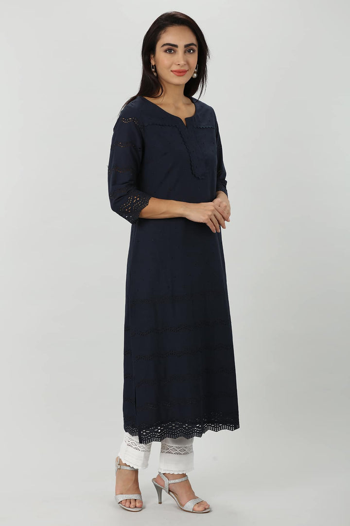 Blue Schiffli Kurti