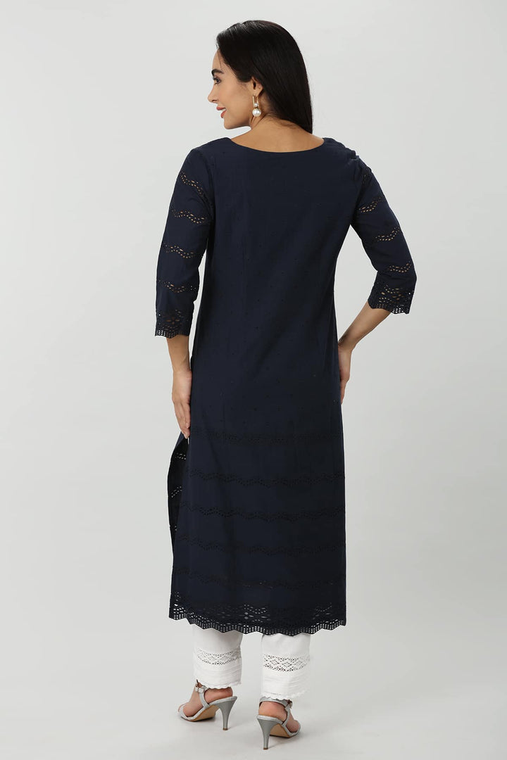 Blue Schiffli Kurti