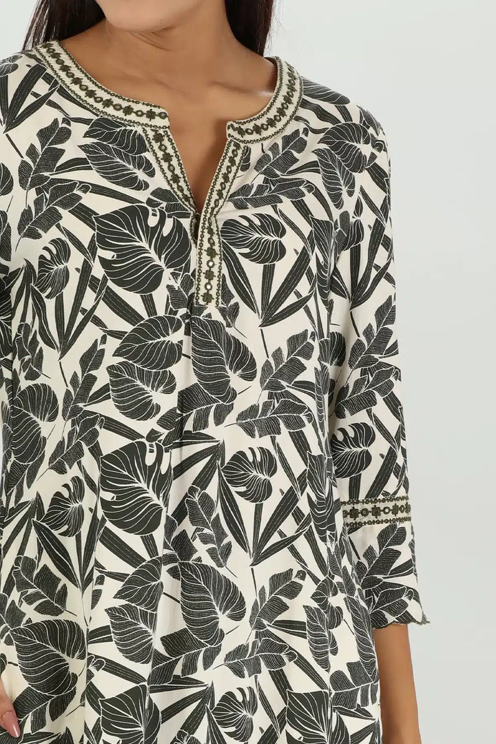 Grey Floral Print Kurti