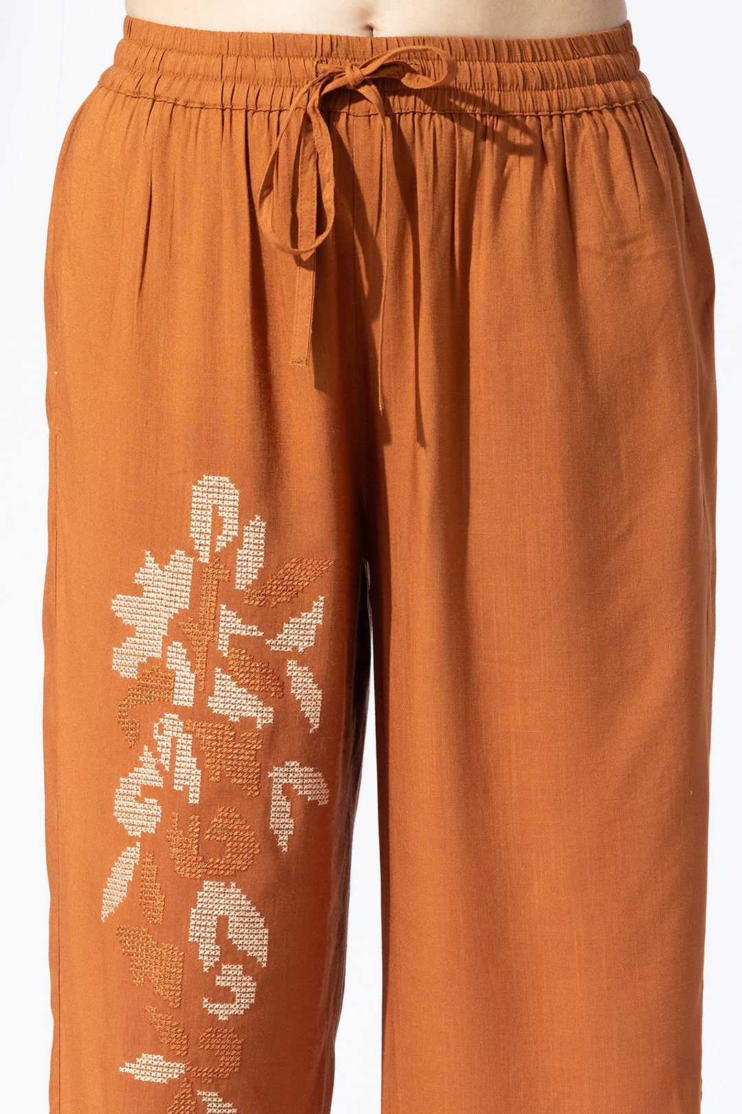 Embroidered Cinnamon Viscose Co-Ord Palazzo