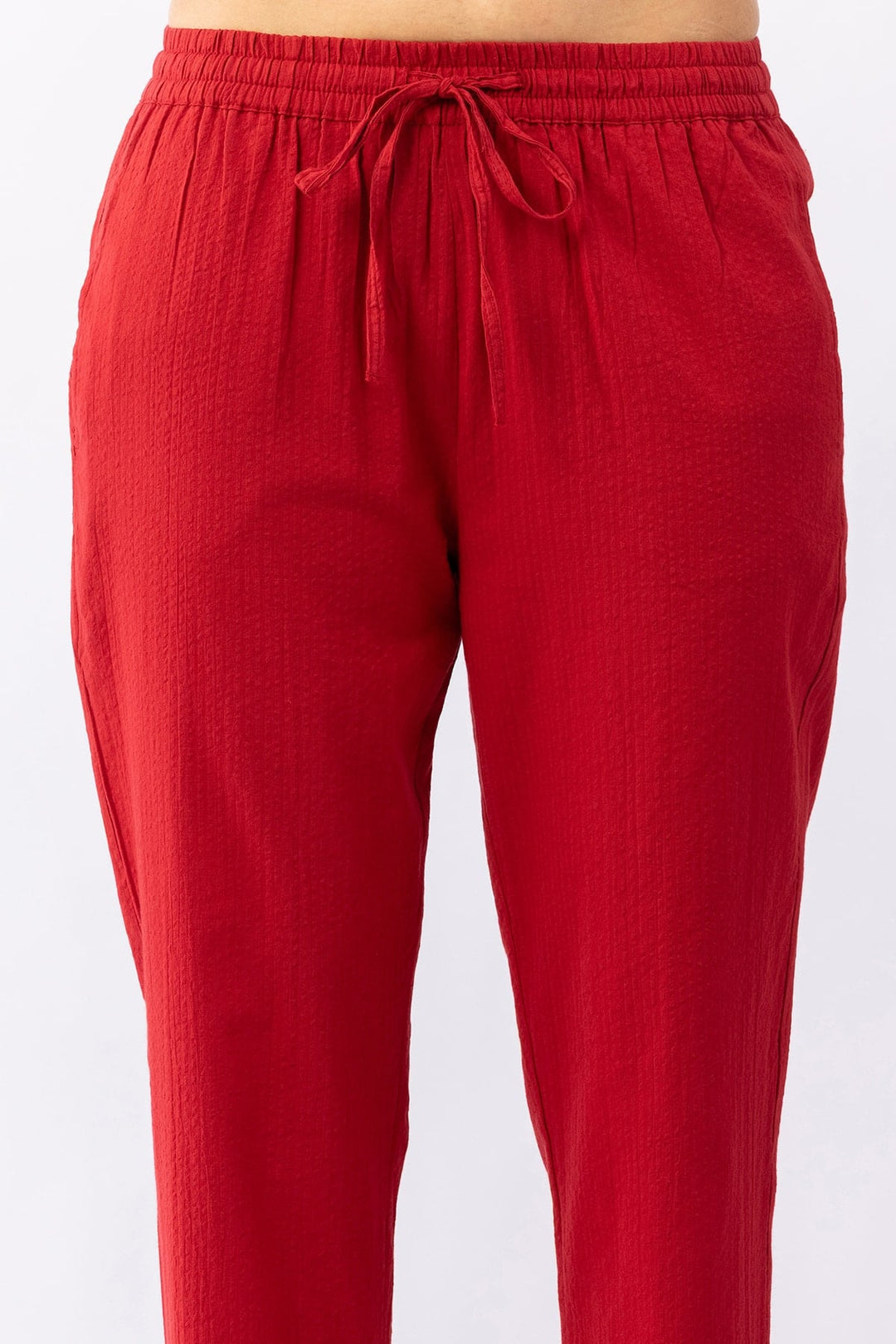 Solid Red Cotton Palazzo with Regular Fit
