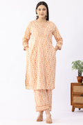 Off White Printed Cotton Kurti with V Neck & 3/4 Sleeves