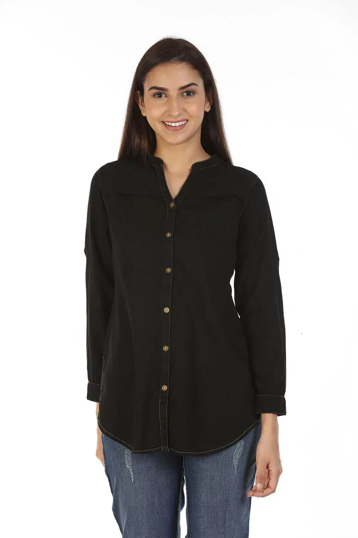 Denim High Neck Shirt (Black)