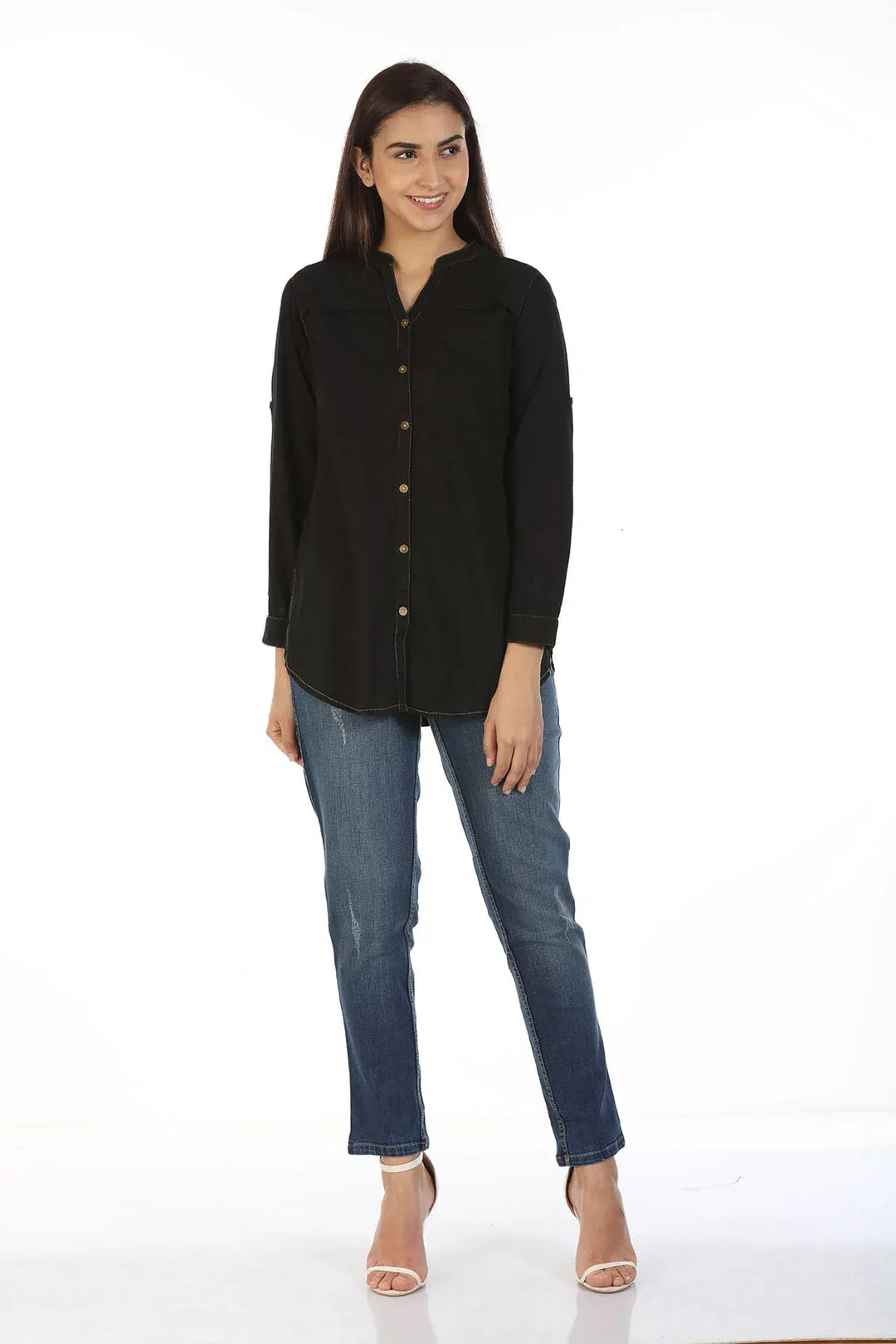 Denim High Neck Shirt (Black)