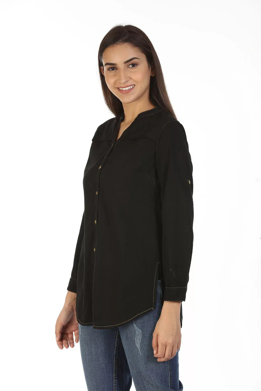 Denim High Neck Shirt (Black)