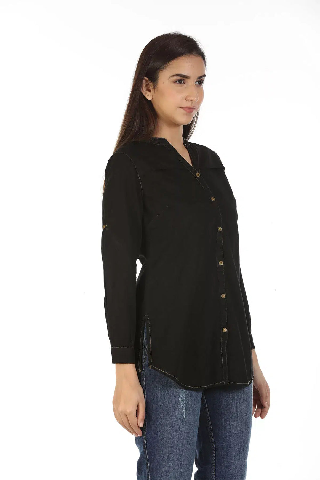 Denim High Neck Shirt (Black)