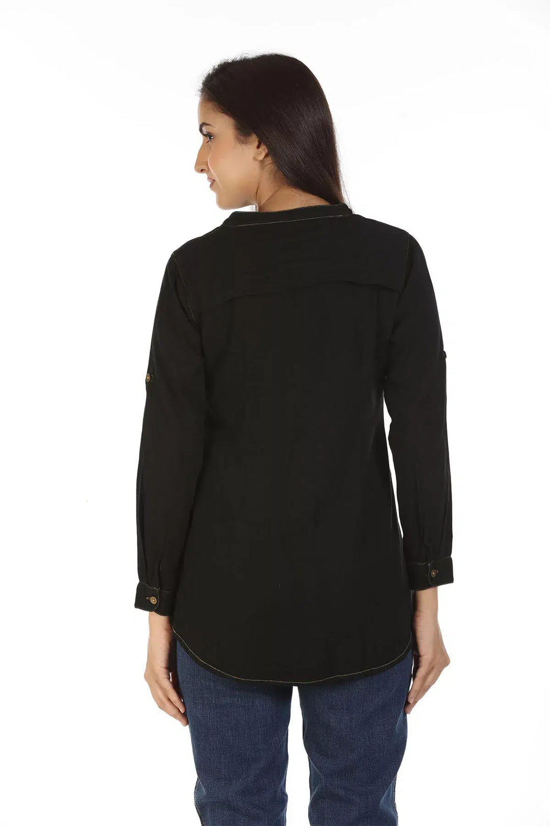 Denim High Neck Shirt (Black)