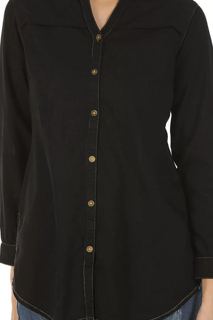 Denim High Neck Shirt (Black)