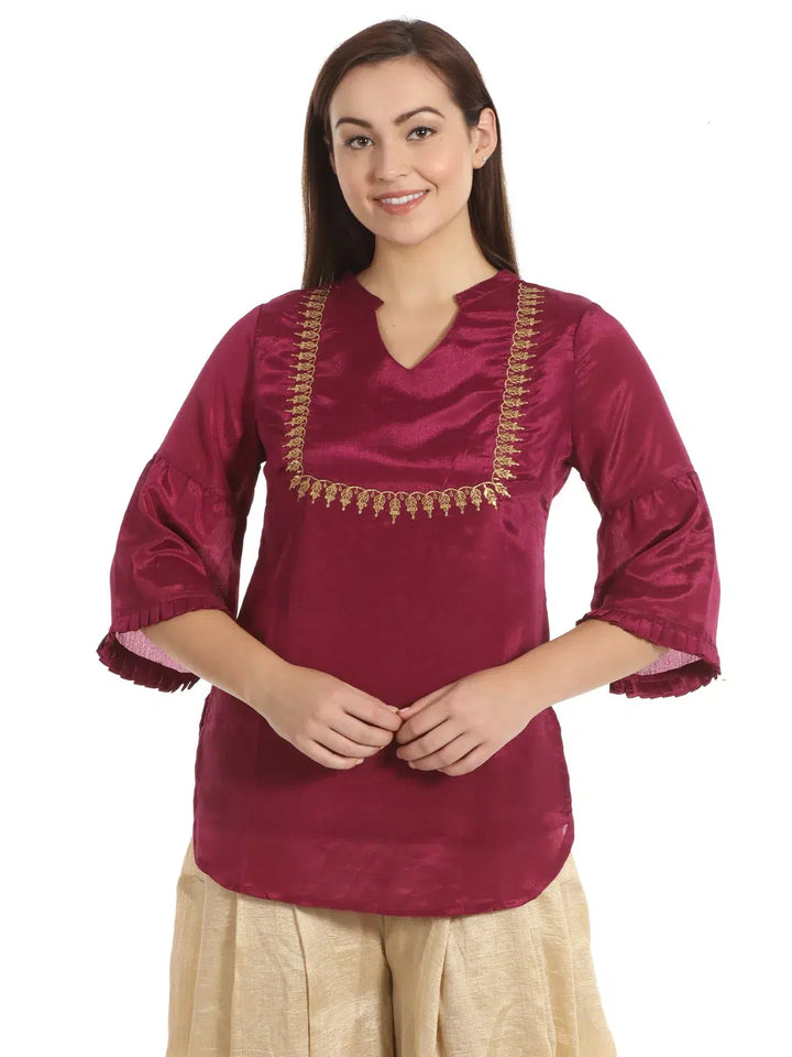 Maroon Korean Silk Solid Top