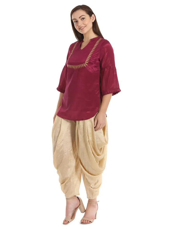 Maroon Korean Silk Solid Top