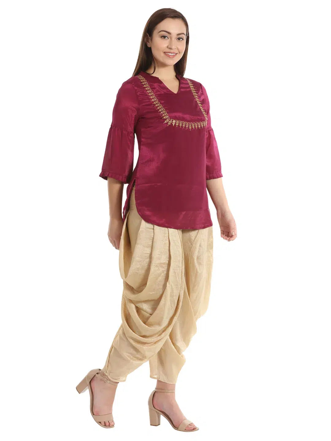 Maroon Korean Silk Solid Top