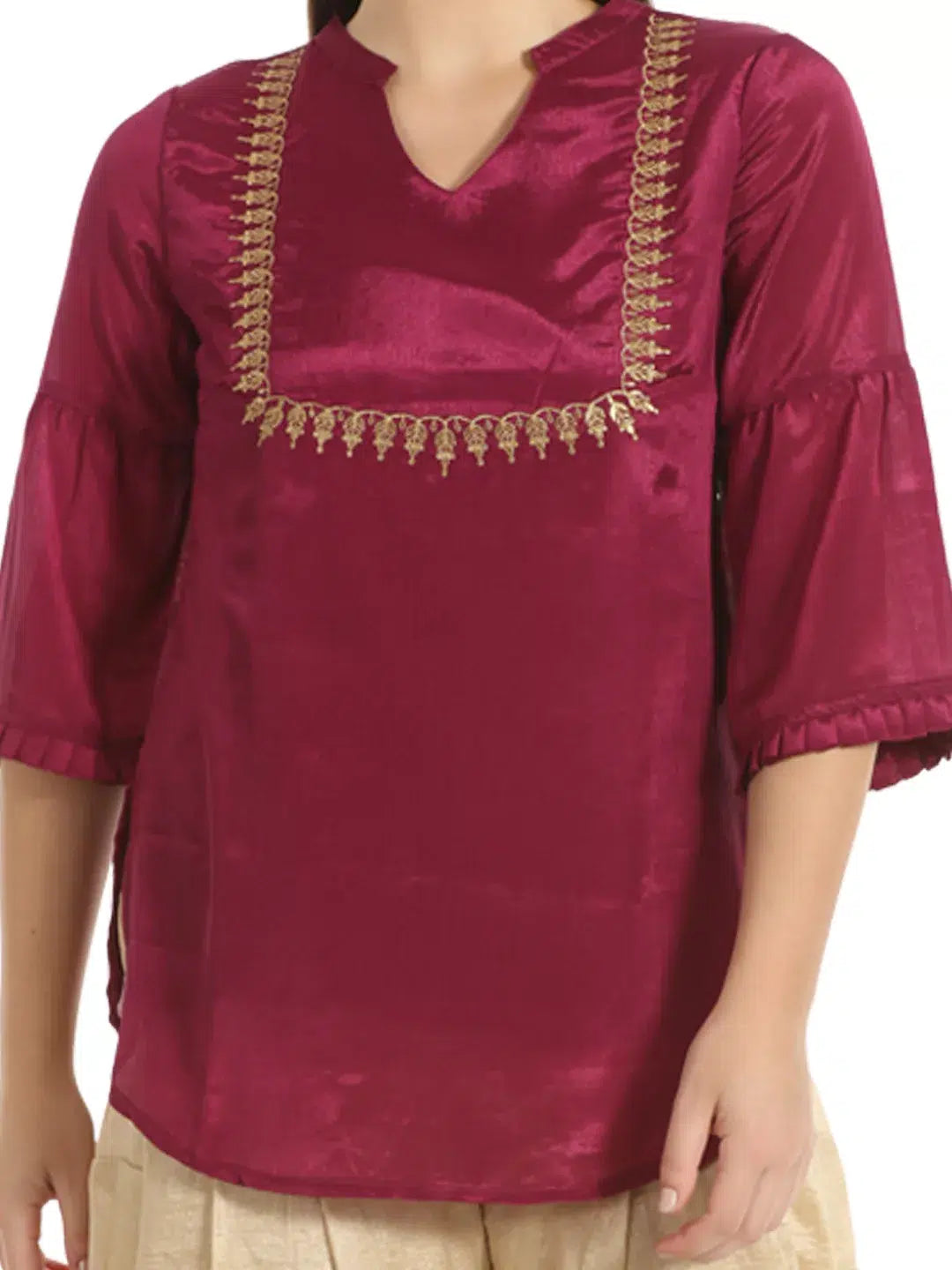 Maroon Korean Silk Solid Top