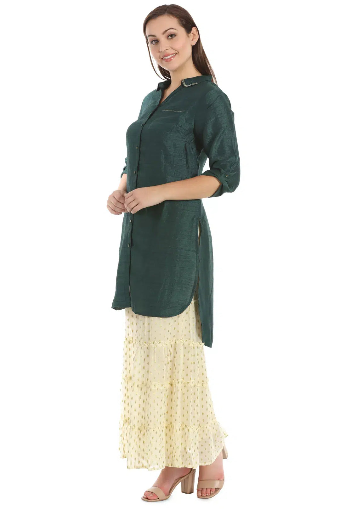 Dark Green Noble Silk Solid Tunic