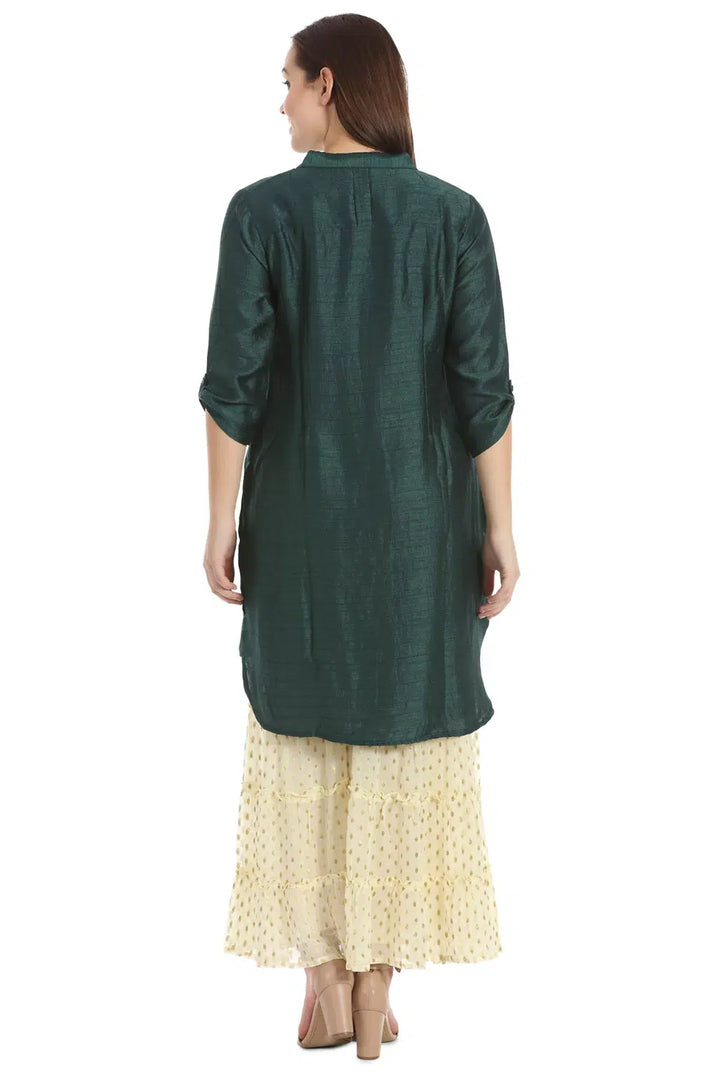 Dark Green Noble Silk Solid Tunic