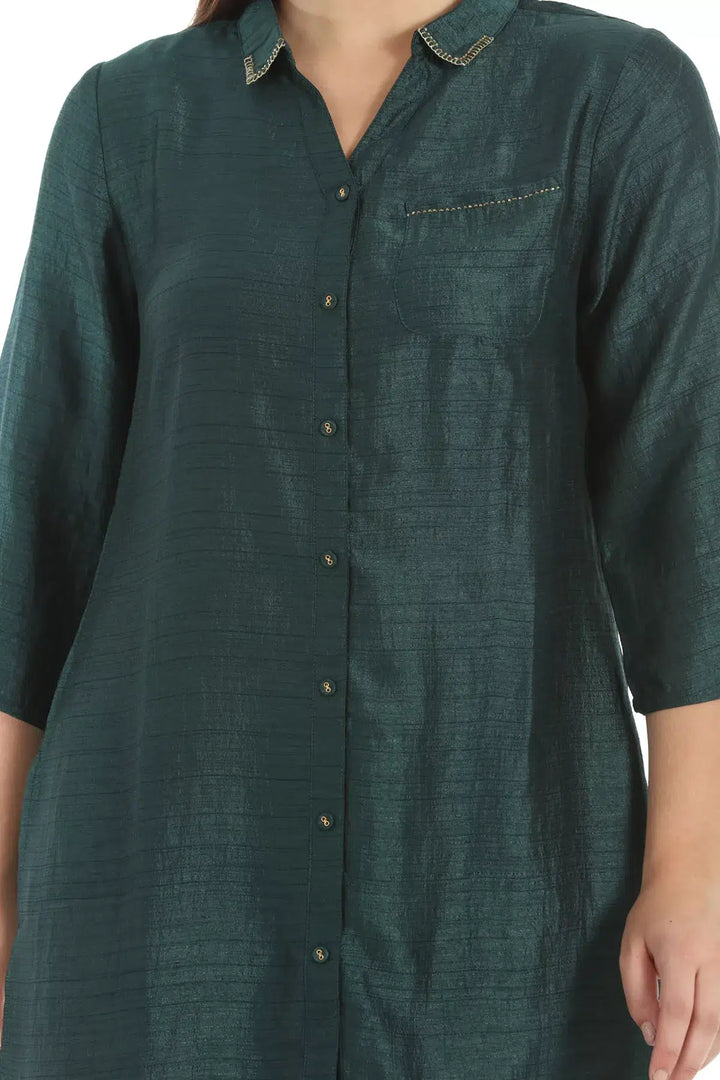 Dark Green Noble Silk Solid Tunic