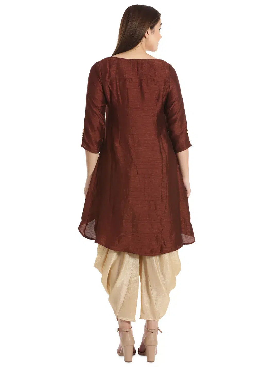 Brown Silk A-line Solid Tunic