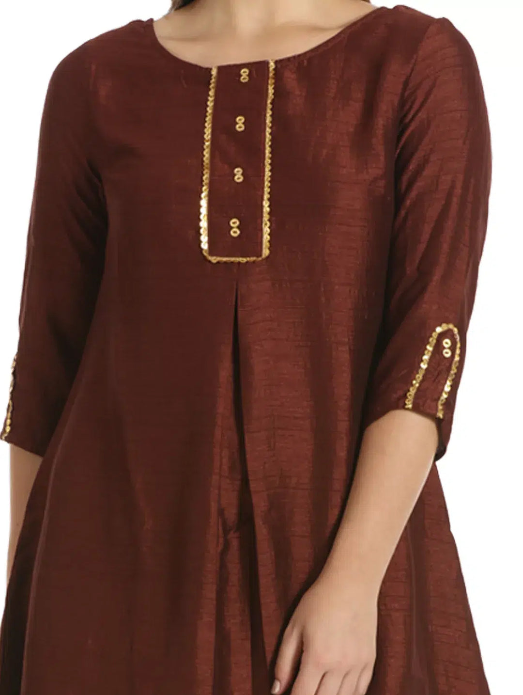 Brown Silk A-line Solid Tunic