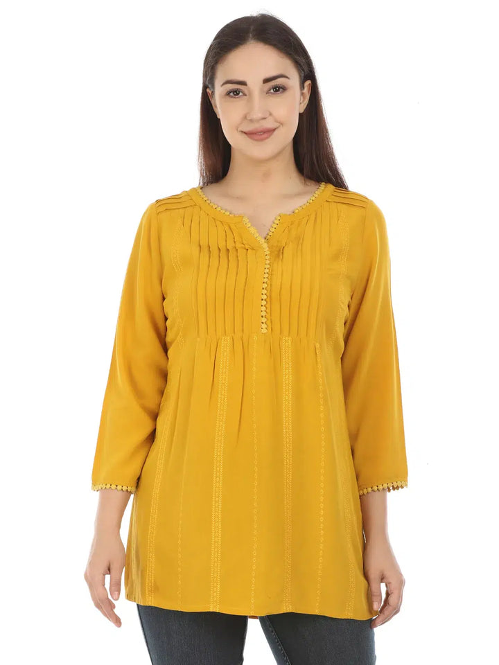 Yellow Solid Viscose Top