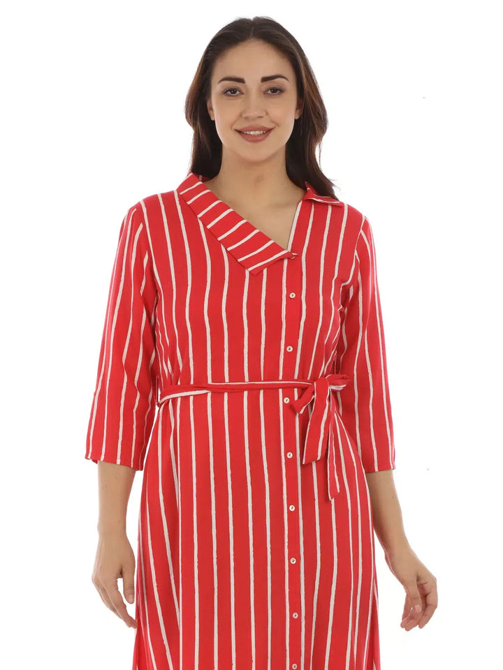 Red Striped Viscose Dress