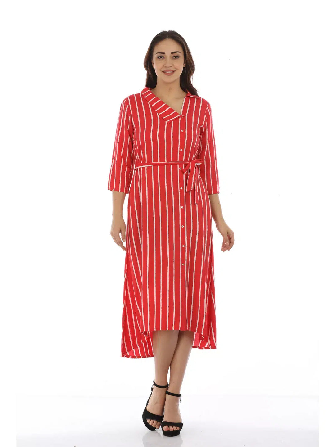 Red Striped Viscose Dress