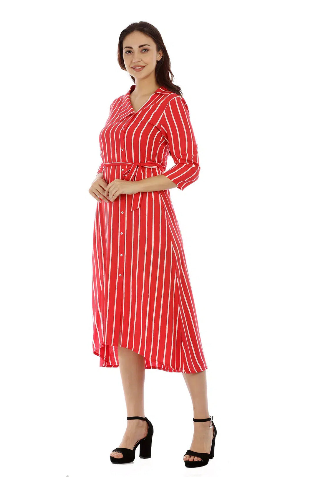 Red Striped Viscose Dress
