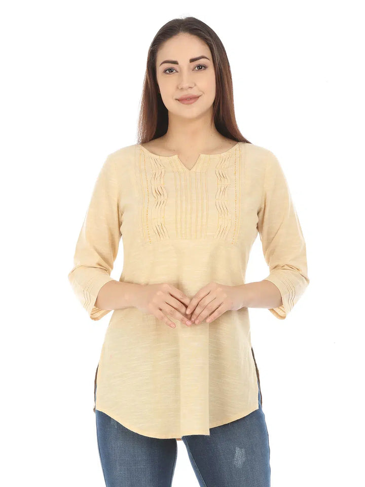 Beige Solid Cotton Top