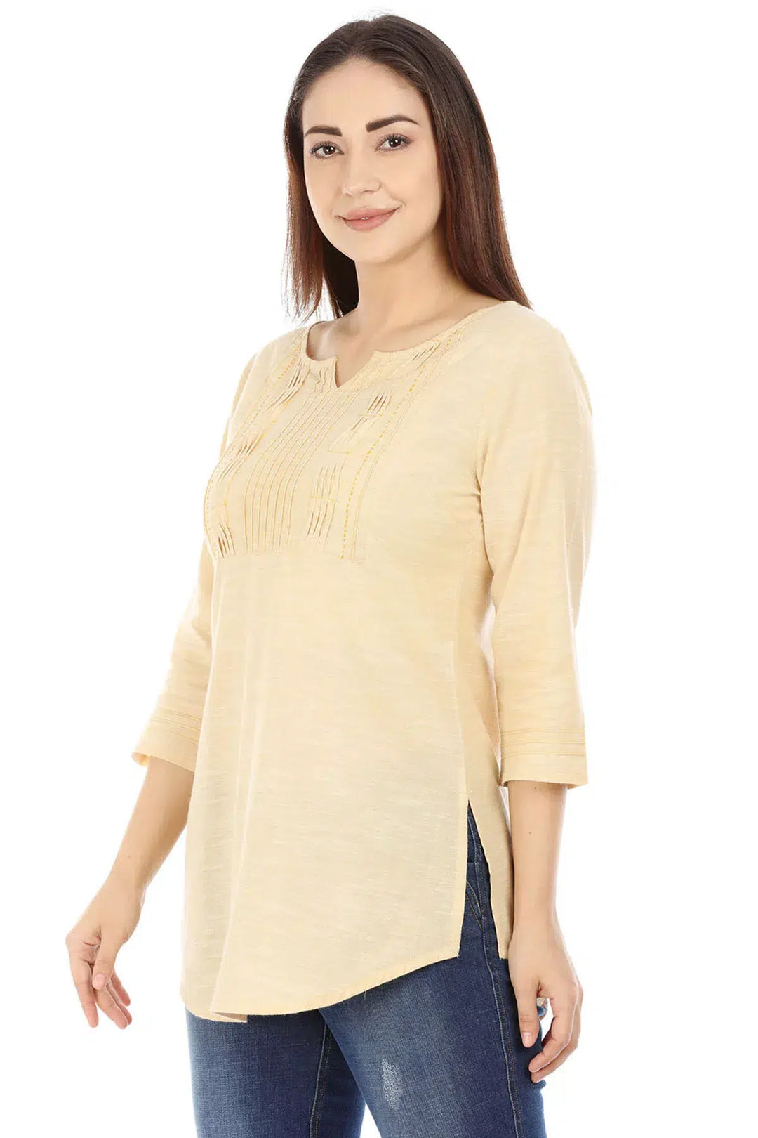 Beige Solid Cotton Top