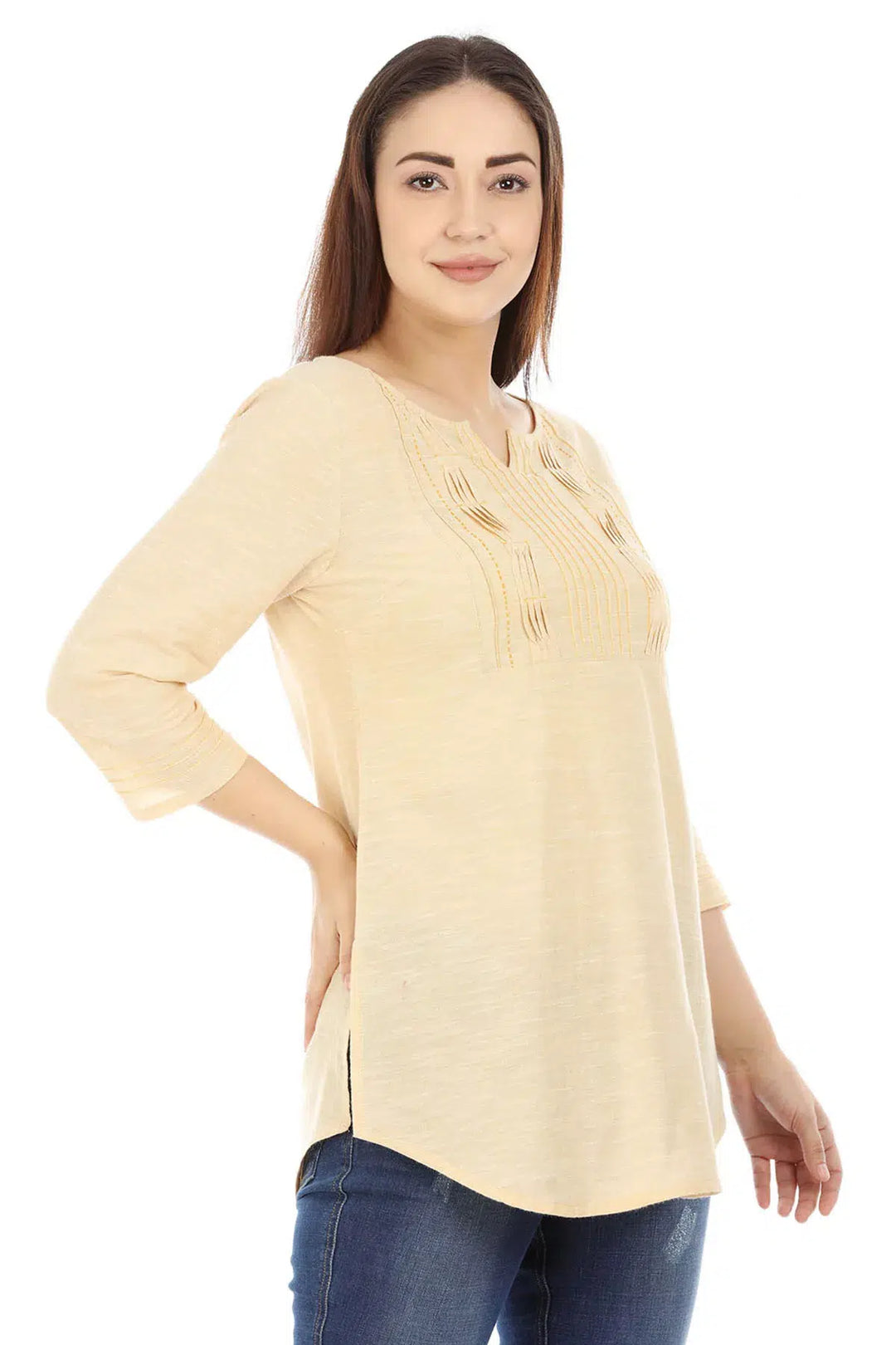 Beige Solid Cotton Top