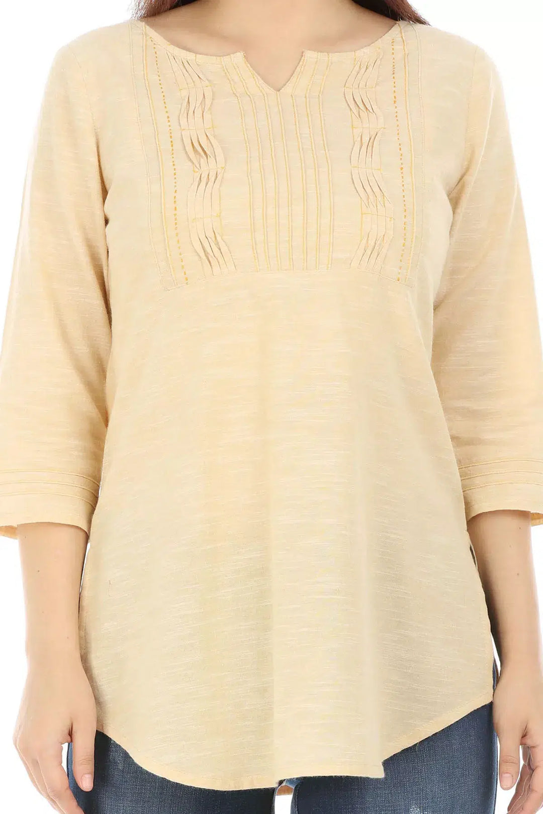 Beige Solid Cotton Top