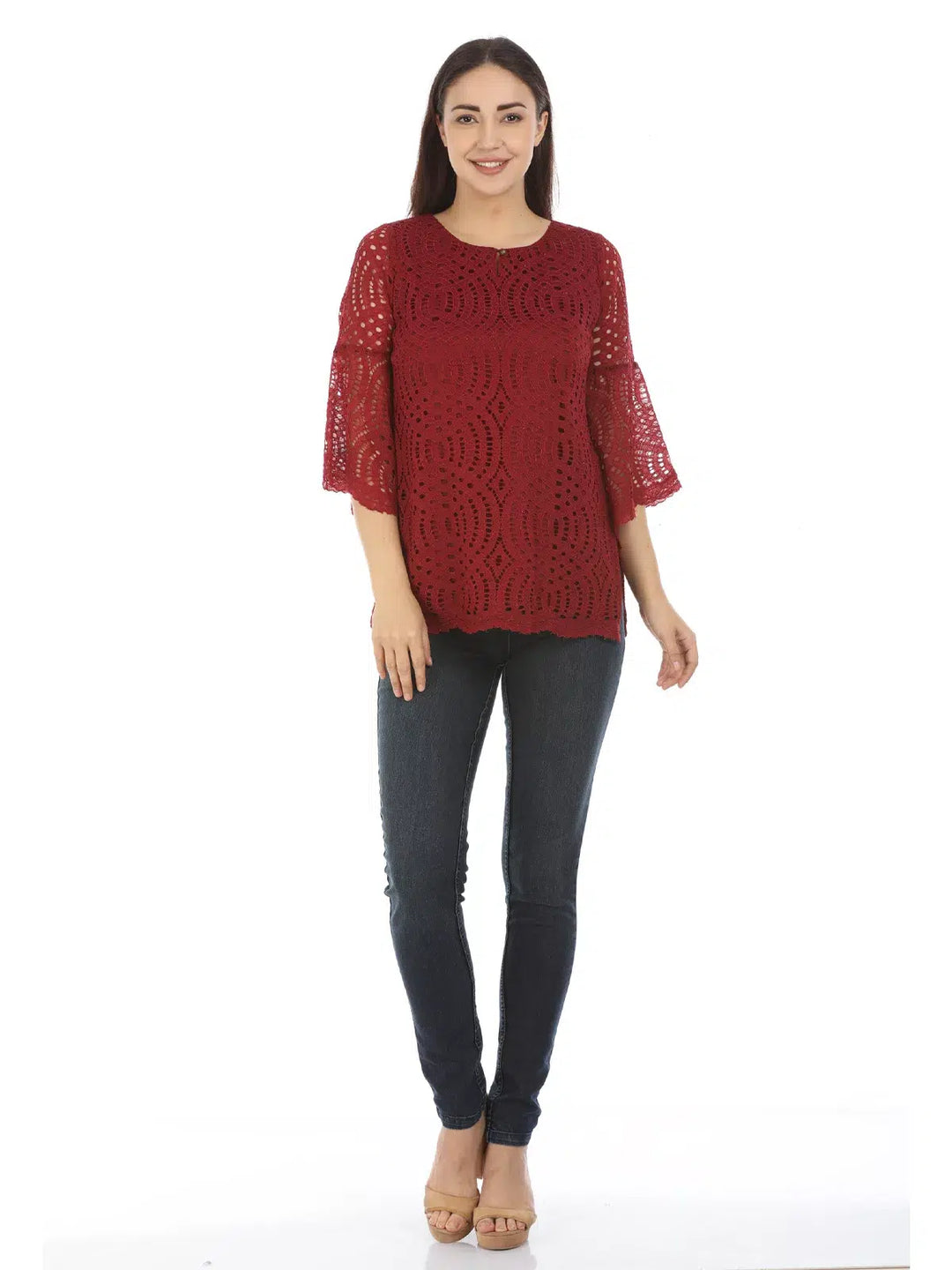 Maroon Lace Top with Bell sleeves