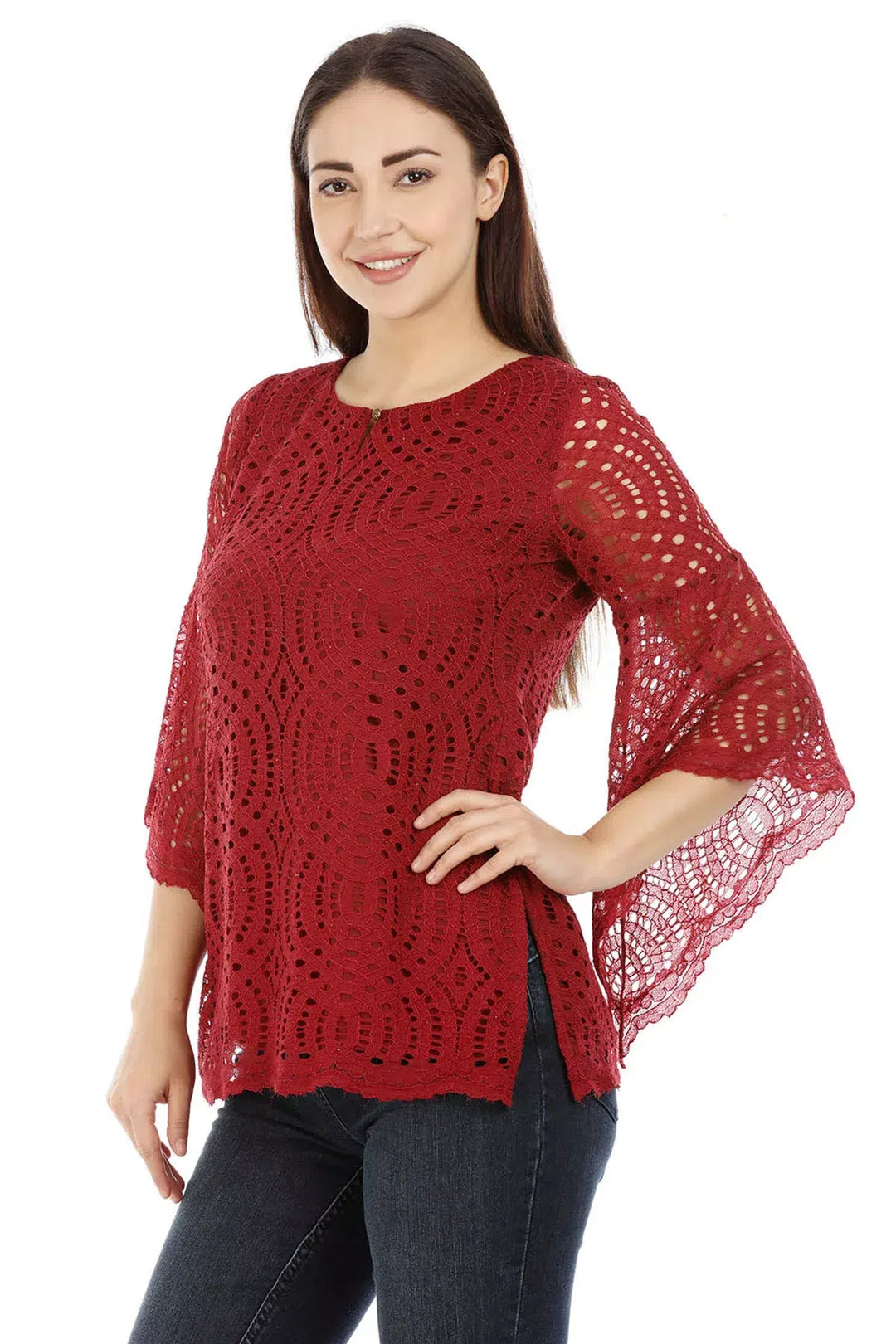 Maroon Lace Top with Bell sleeves