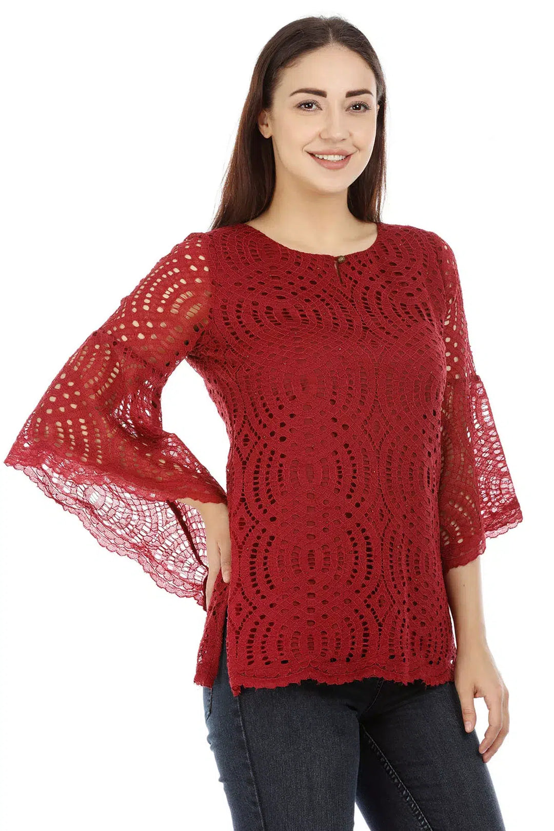 Maroon Lace Top with Bell sleeves