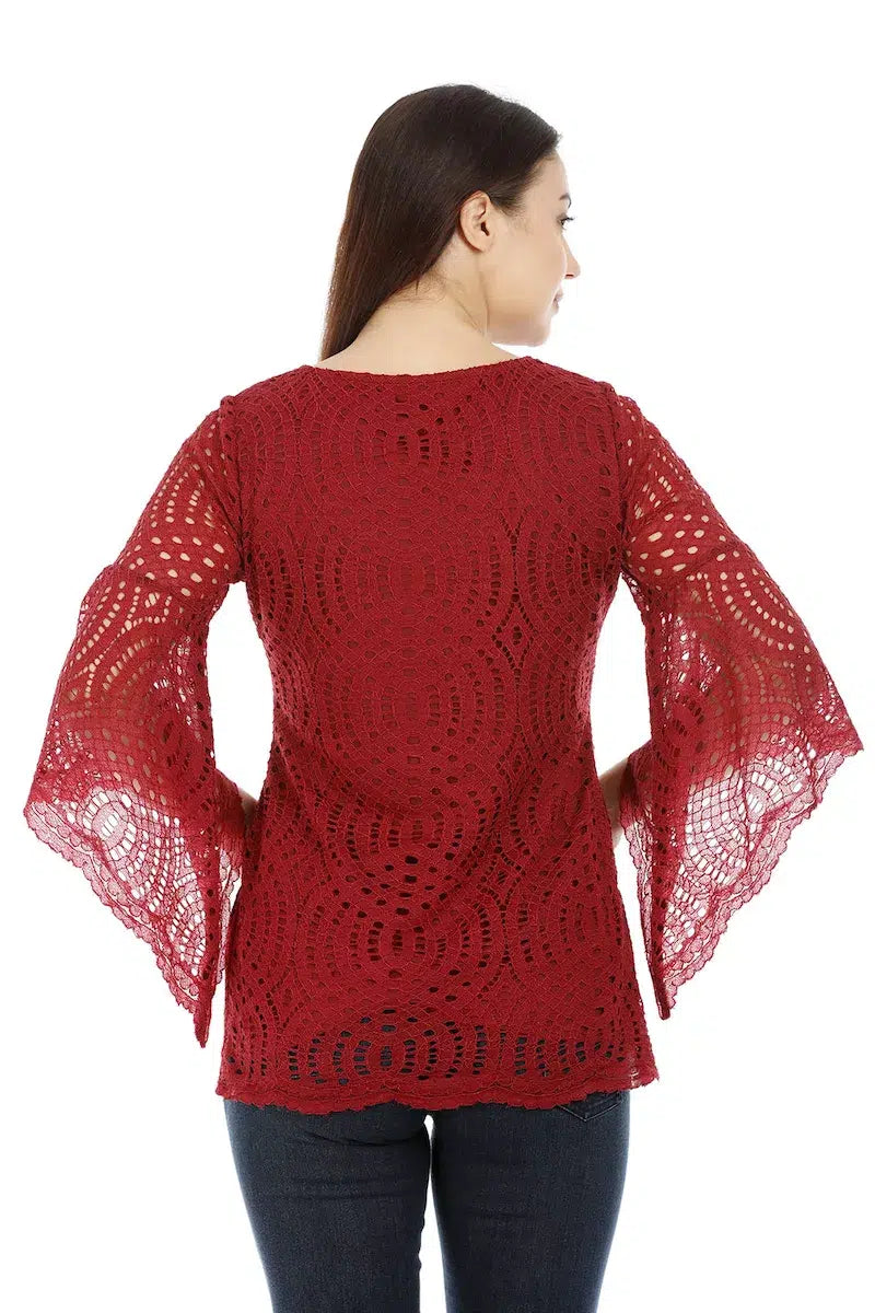 Maroon Lace Top with Bell sleeves