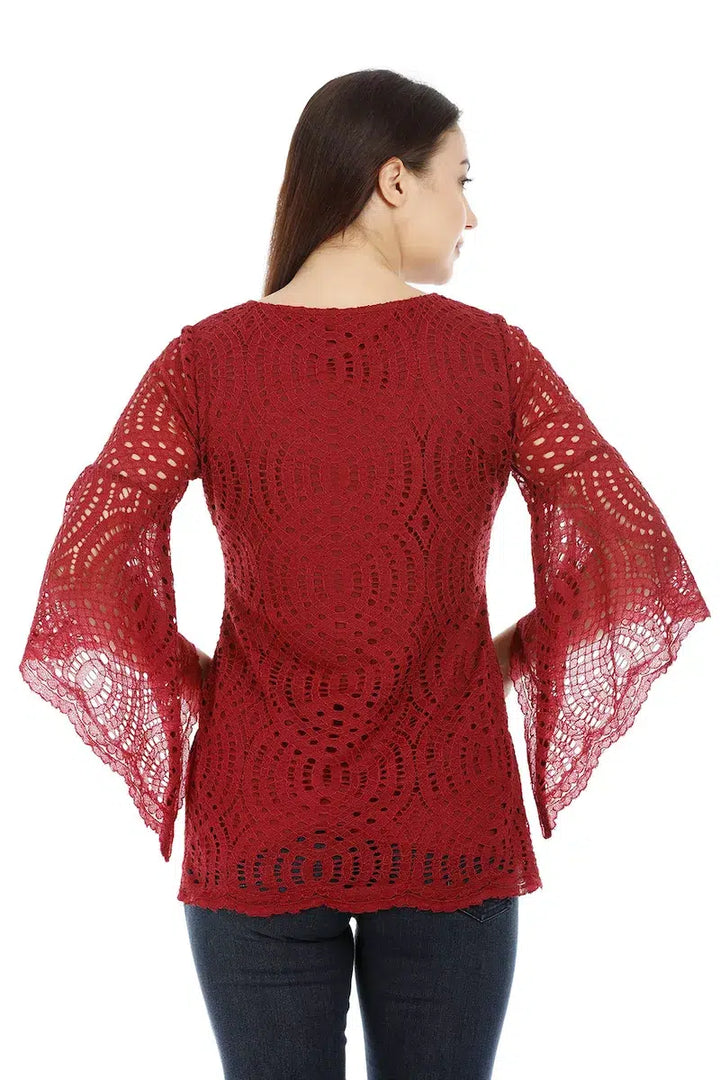 Maroon Lace Top with Bell sleeves