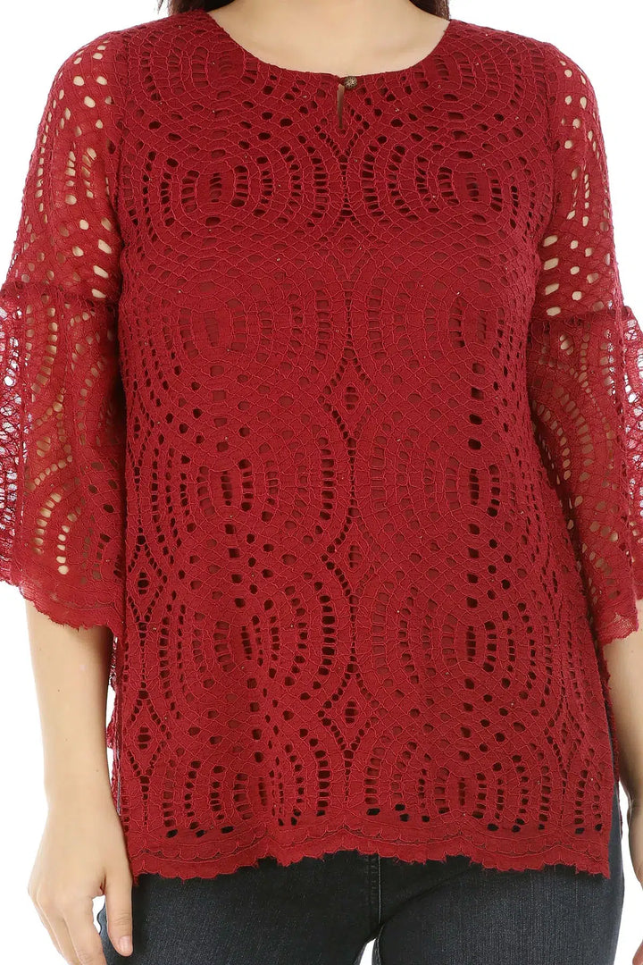 Maroon Lace Top with Bell sleeves