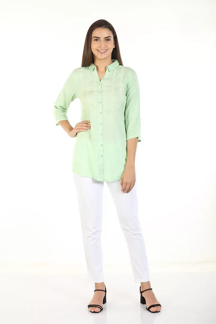 Mint Green Embriodered Shirt with Collar