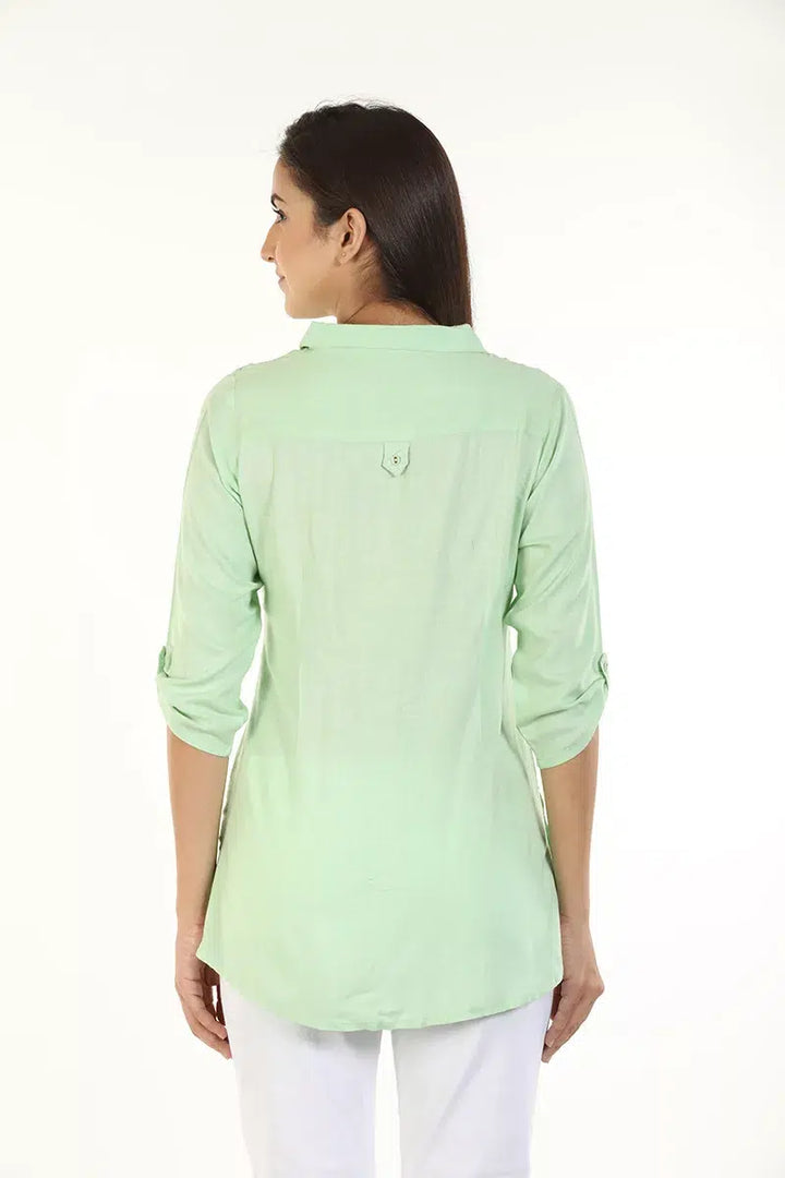 Mint Green Embriodered Shirt with Collar