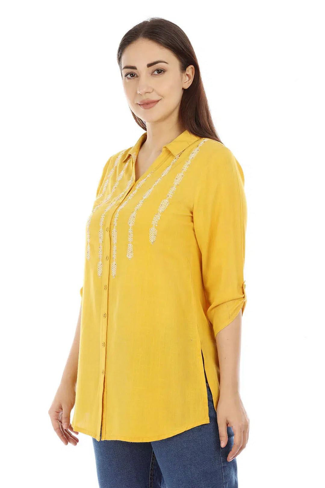 Yellow Viscose Embriodered Top