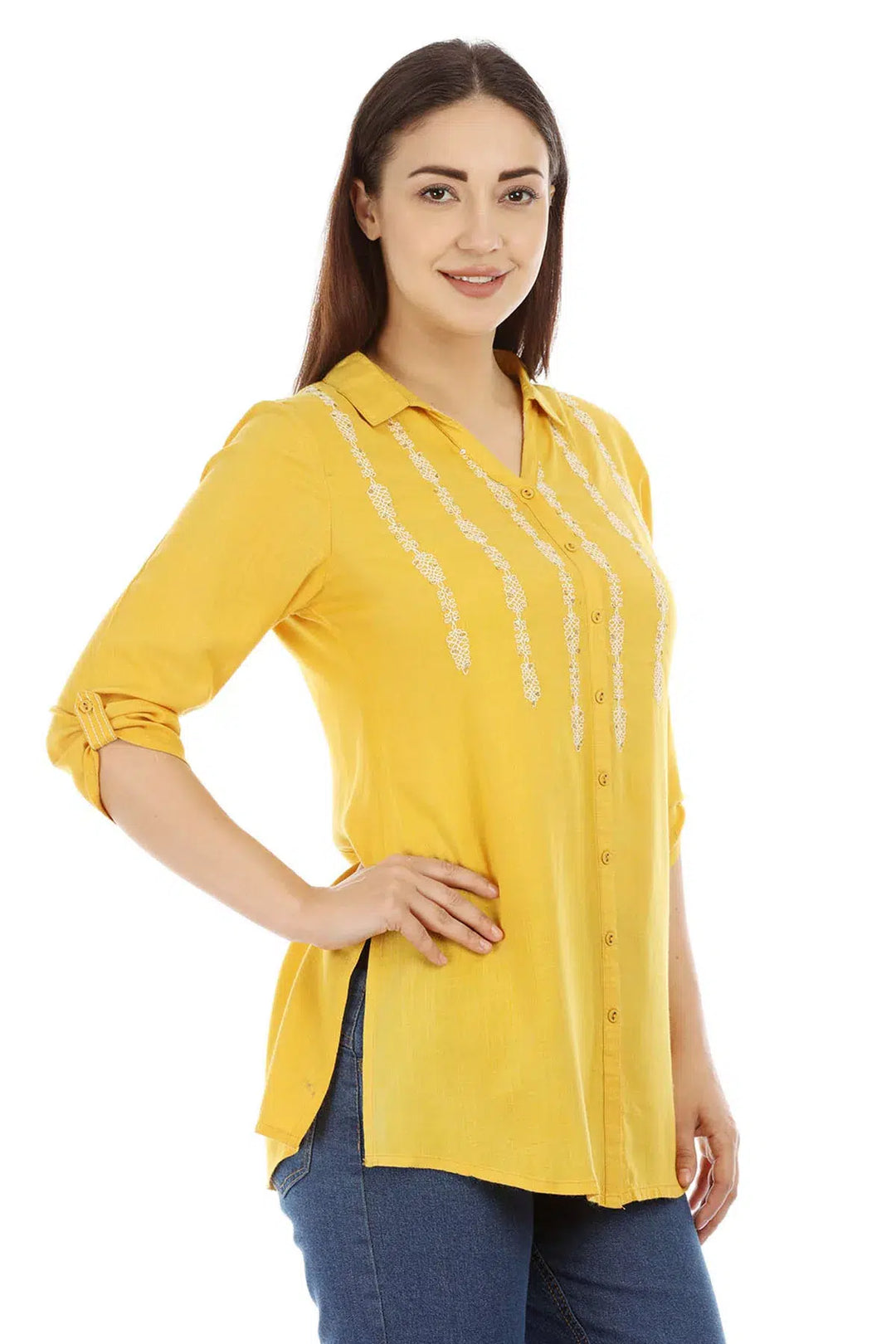 Yellow Viscose Embriodered Top