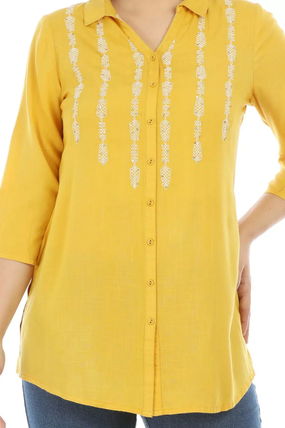 Yellow Viscose Embriodered Top