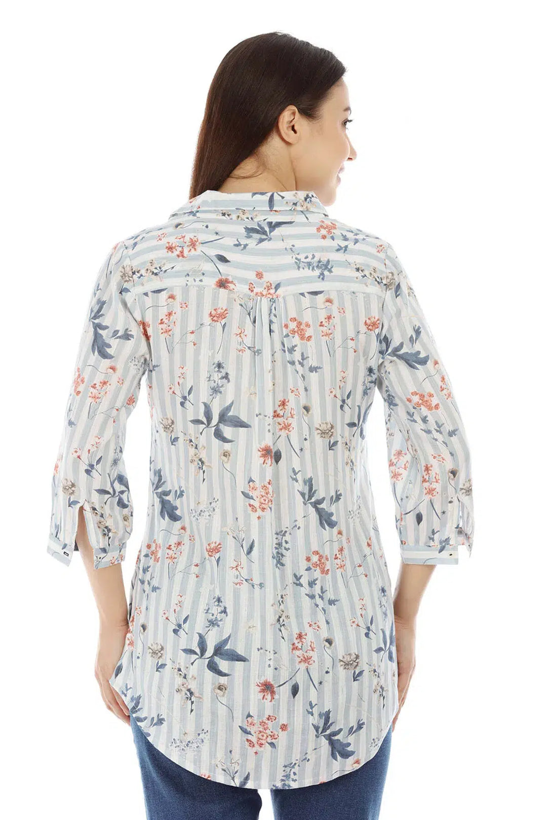 White And Light Grey Striped Printed Viscose Top