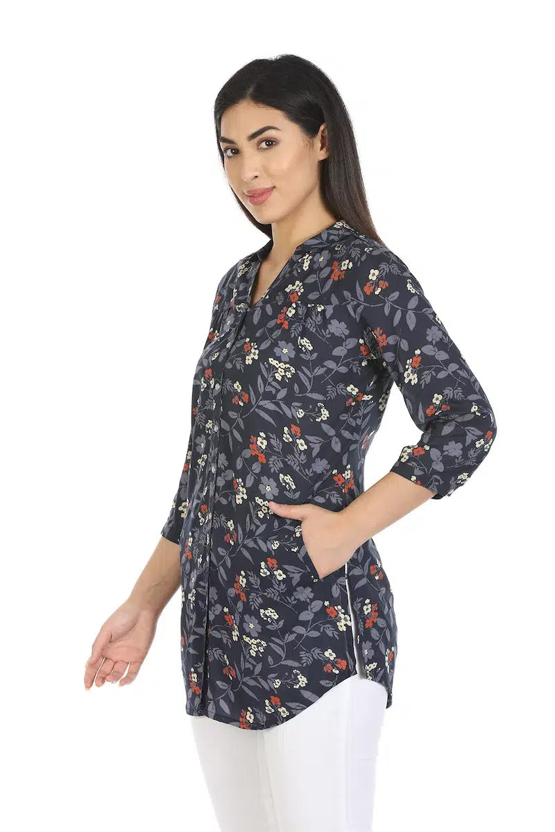 Navy Printed Viscose Top