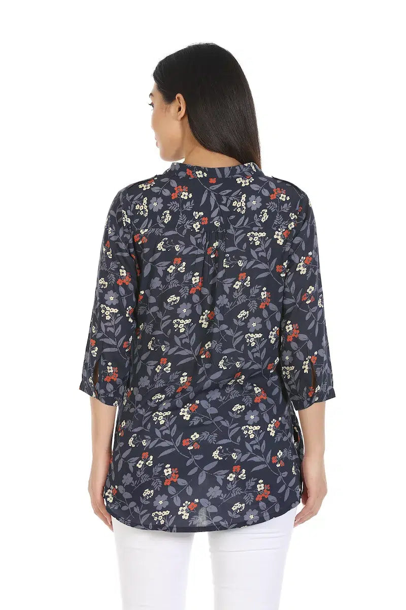 Navy Printed Viscose Top