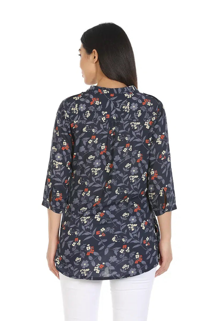 Navy Printed Viscose Top