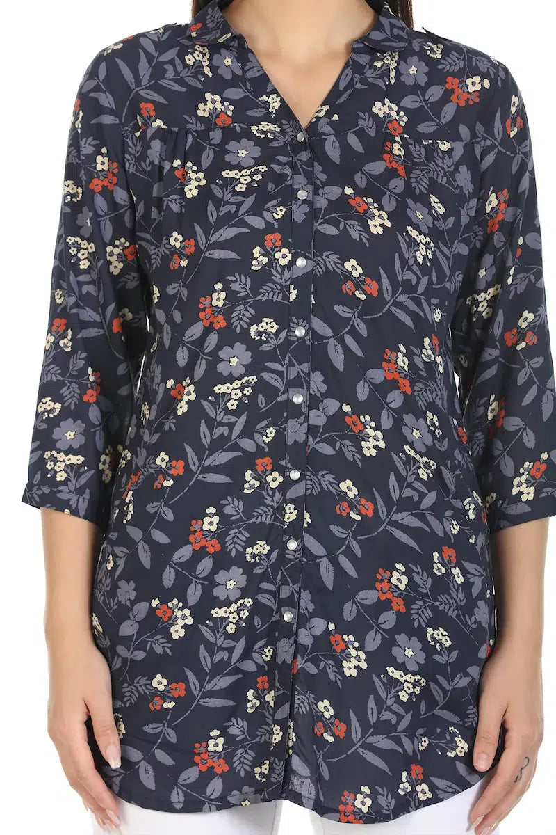 Navy Printed Viscose Top